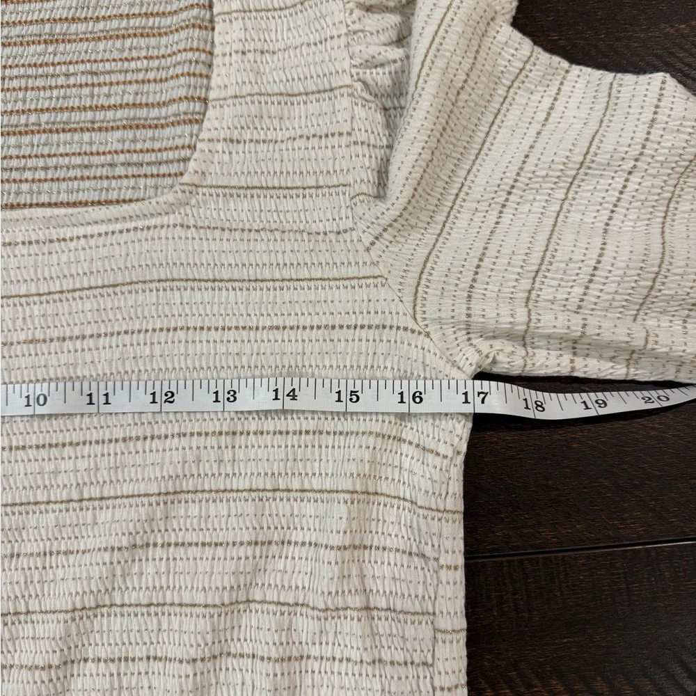 LOFT Gold Shimmer Square Neck Puff Sleeve Knit Top Large
